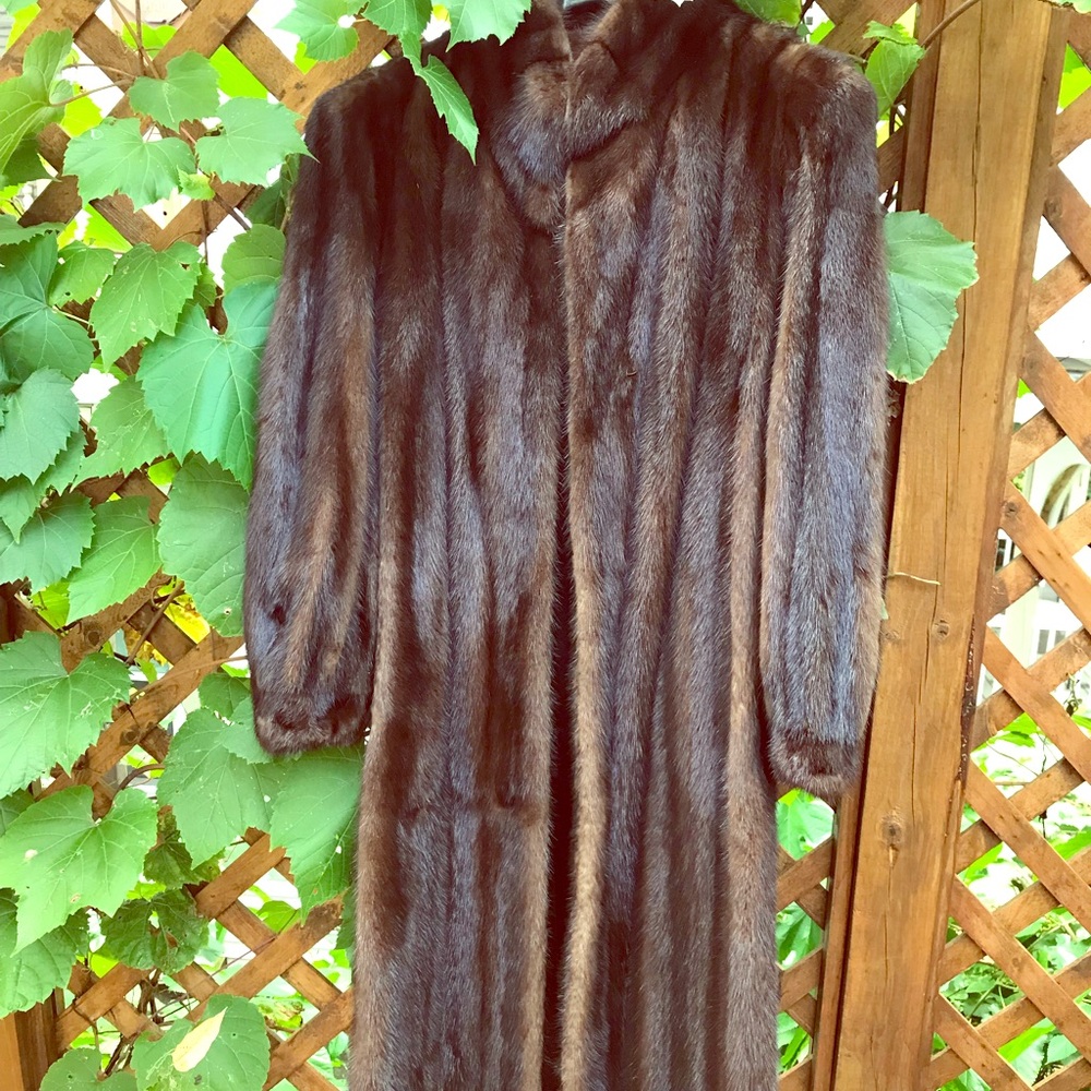 Mink brown long fur coat